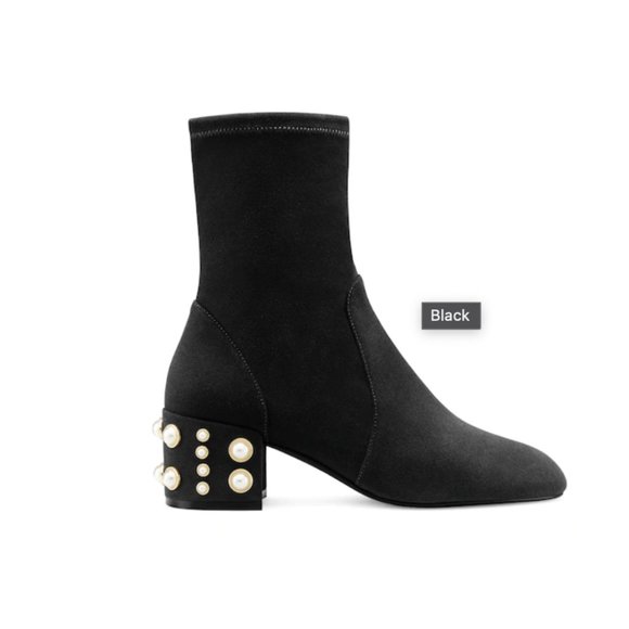 NEVER WORN Stuart Weitzman Suede ODETTA 50 Pearl Studded Booties - Picture 4 of 4